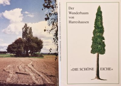 Schöne Eiche Harreshausen: Buchrücken hinten (links) und Cover vorne (rechts) vom Buch "Der Wunderbaum von Harreshausen" von Georg Wittenberger (HGV 2005)